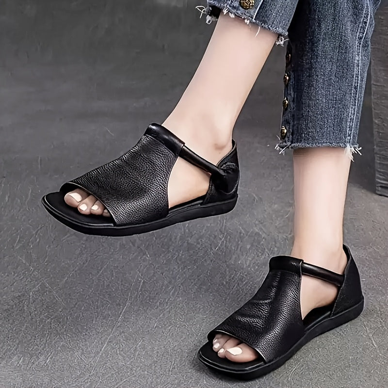 Women's Summer Open-Toe Sandals Breathable PU Low Heel Black Brown Green