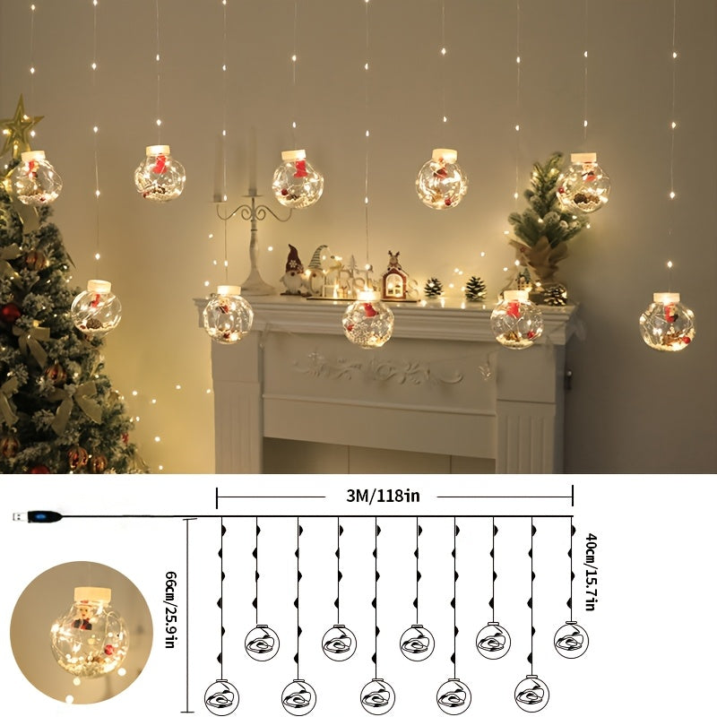 USB-Powered LED Curtain Lights with Snowman Pendant and Blinking Yellow Light for Holiday Decor