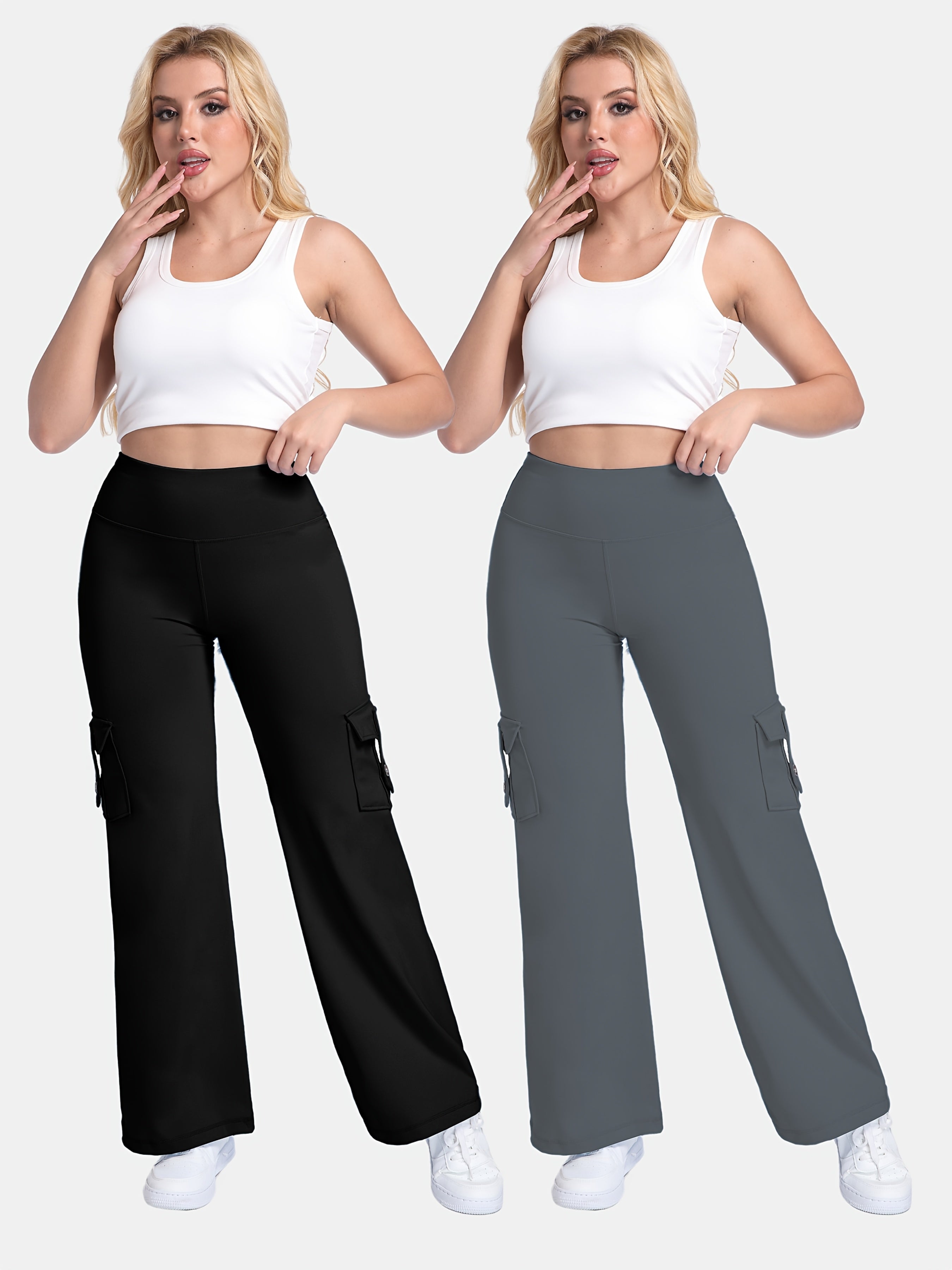 Plus Size Women's Skinny Wide Leg Pants with Pockets Moisture Wicking