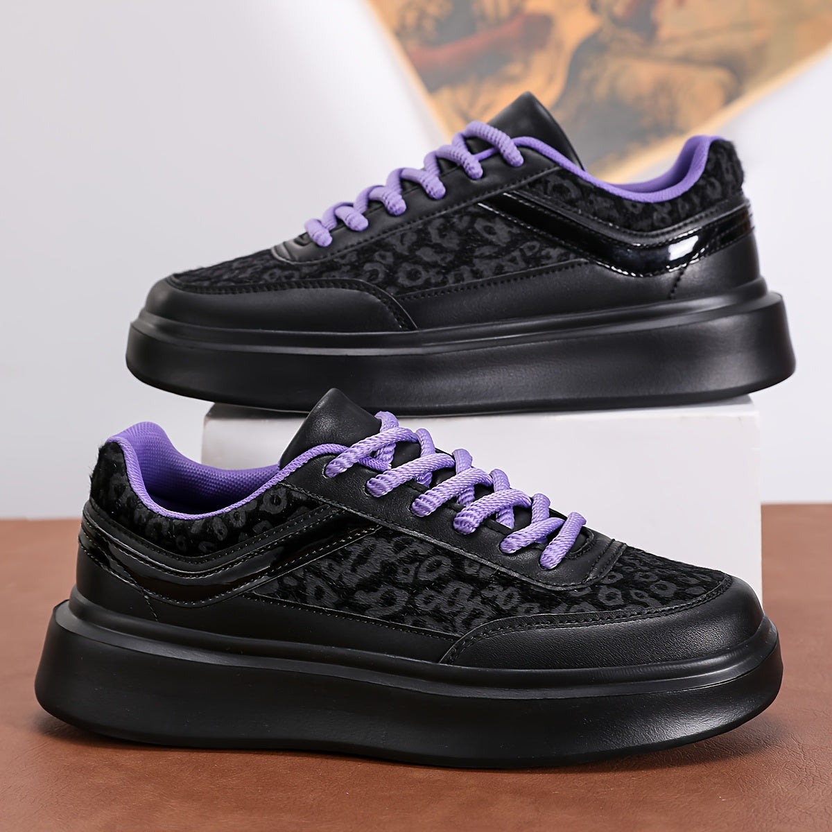 Women's Leopard Print Platform Sneakers Lightweight Casual Shoes with EVA Sole