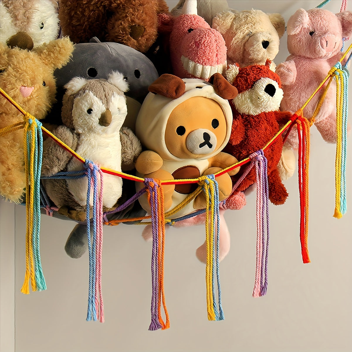 Colorful Bohemian Wall Decor for Girls Kids Hammock with Stuffed Animal Storage