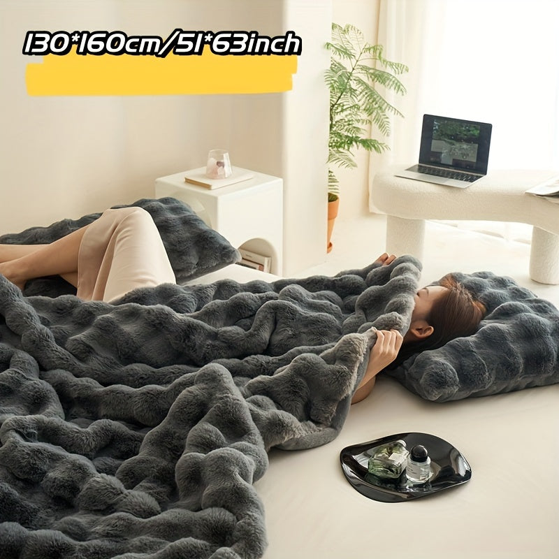 Faux Rabbit Fleece Blanket Soft Warm Throw for All Seasons and Gifts
