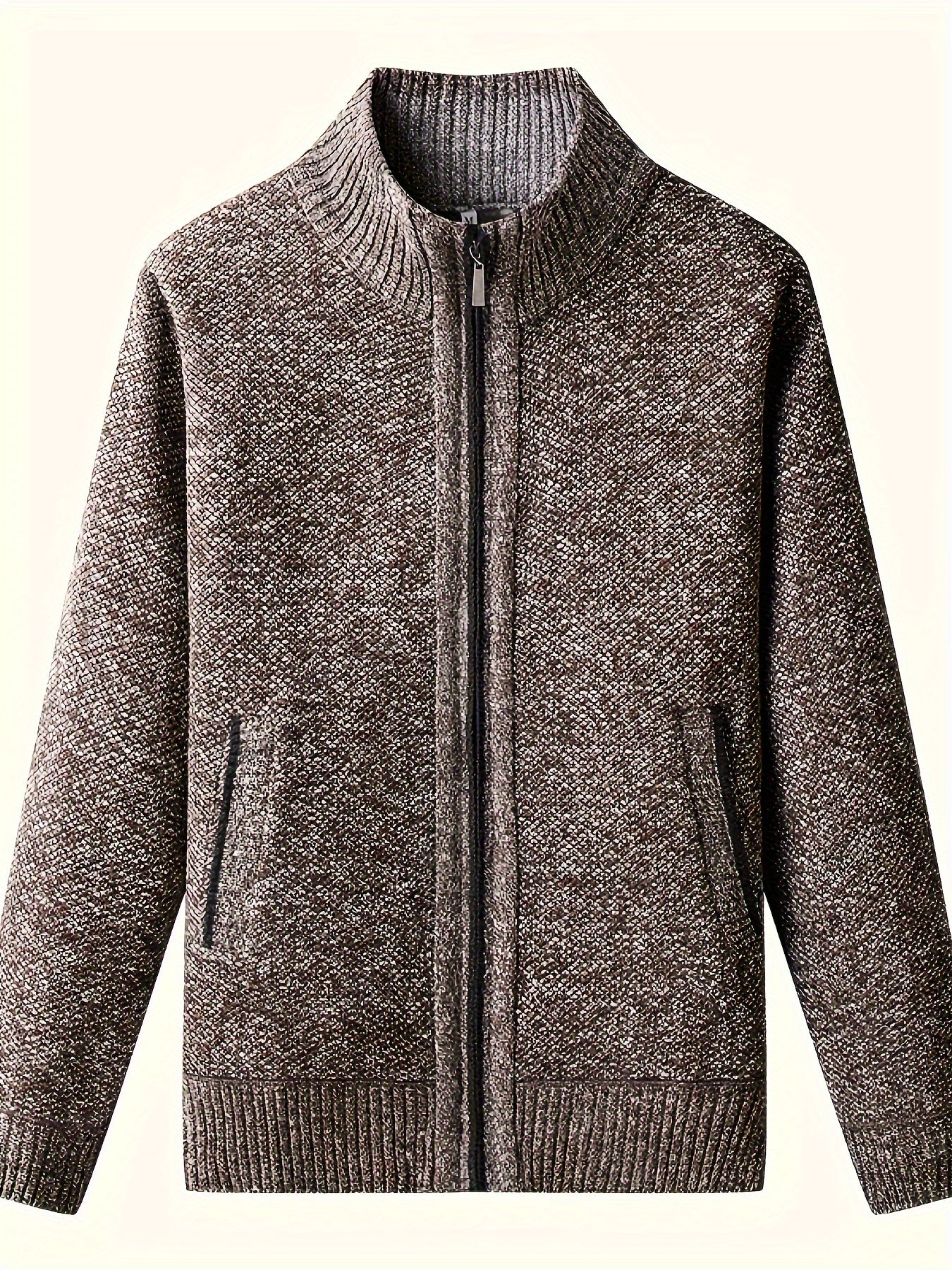 Erkaklar uchun yuqori bo'yinli, to'liq fermuarlı, uzun yengli, polyester aralashmasidan tayyorlangan zip-up kurtka. 8 rangda tasodifiy kuz/qish uslubi. Zip up sviter.