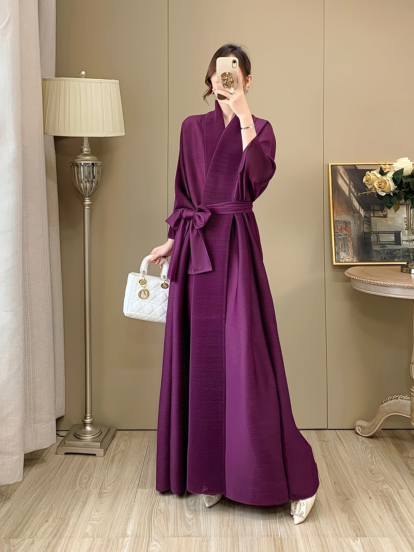 Women's Long Robe Polyester Loose Fit Casual Fall-Winter Solid Color