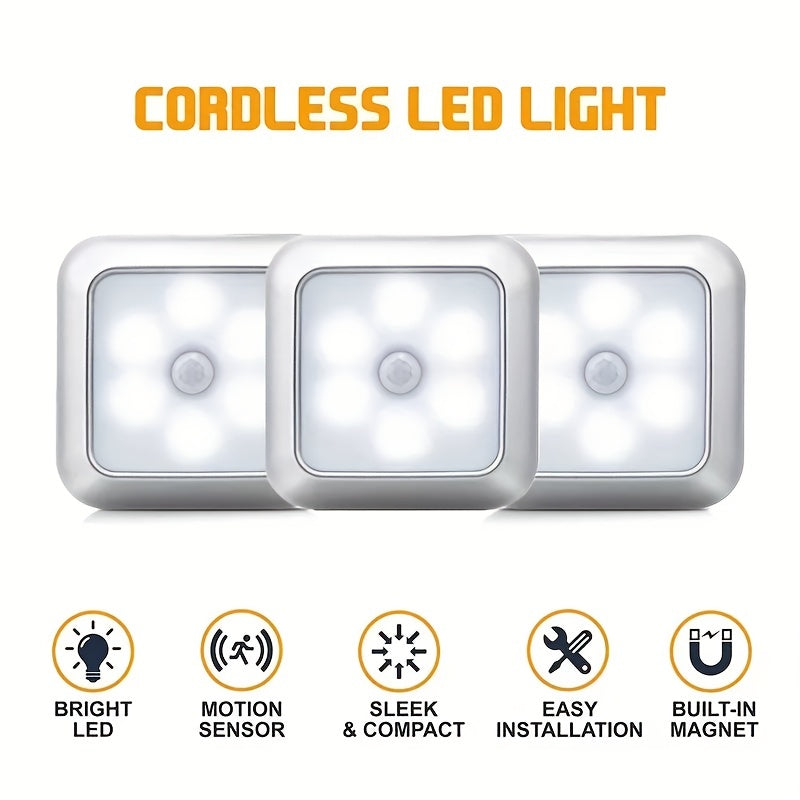 Motion Sensor Night Light with 6 LED Bulbs for Indoor Use in Closets Cabinets and Bedrooms