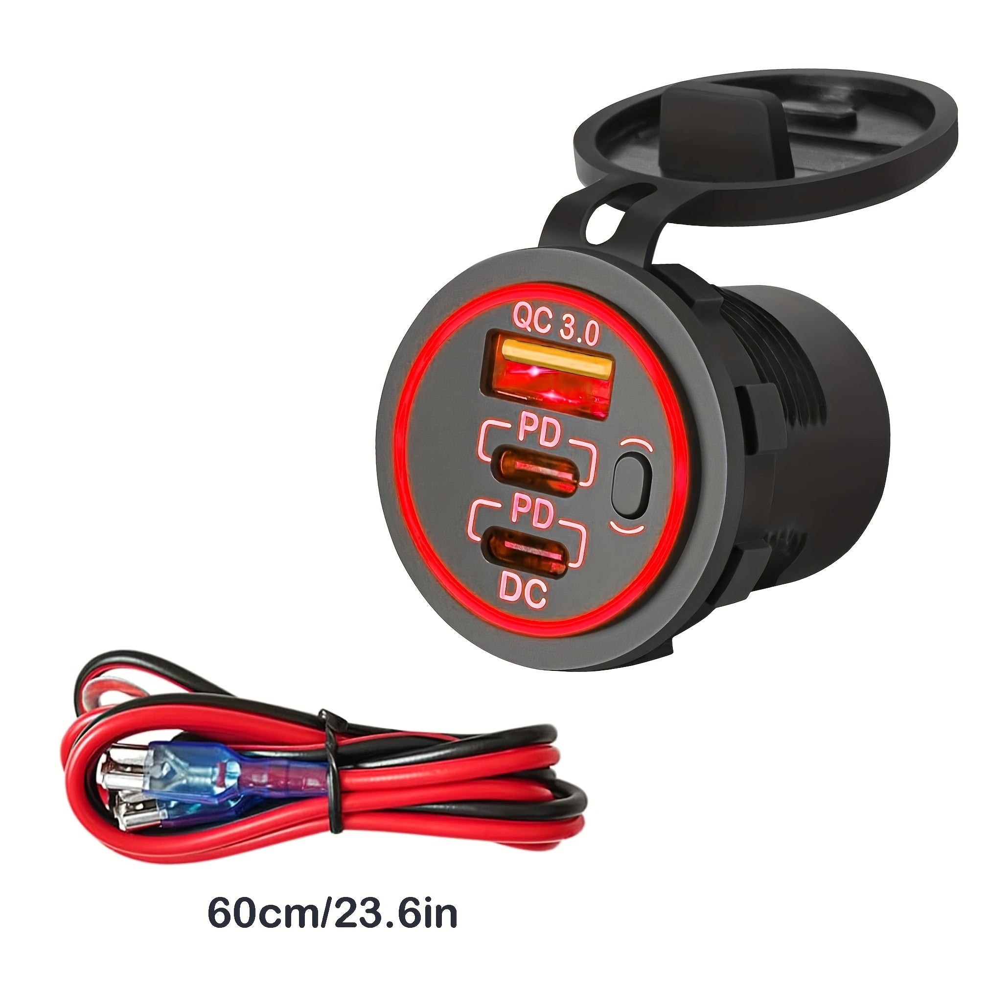 3-Port Car Charger Socket ABS Material 30W PD3.0 18W QC 3.0 for Vehicles