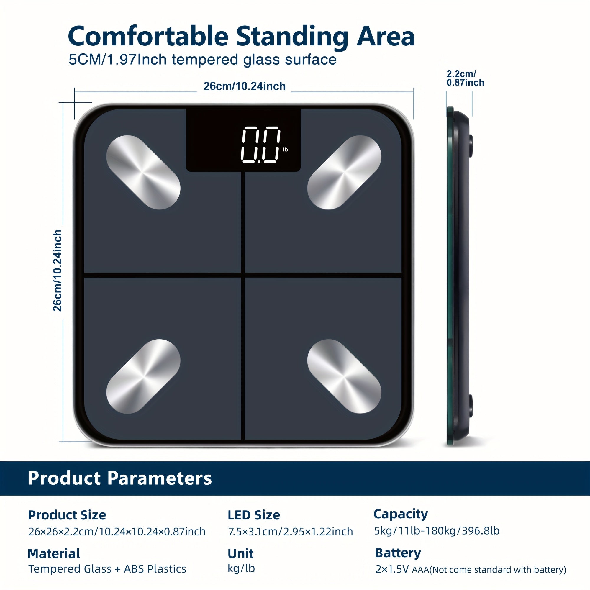 Body Fat Scale with App BMI Water BMR Max 180kg/400lb Battery Not Included