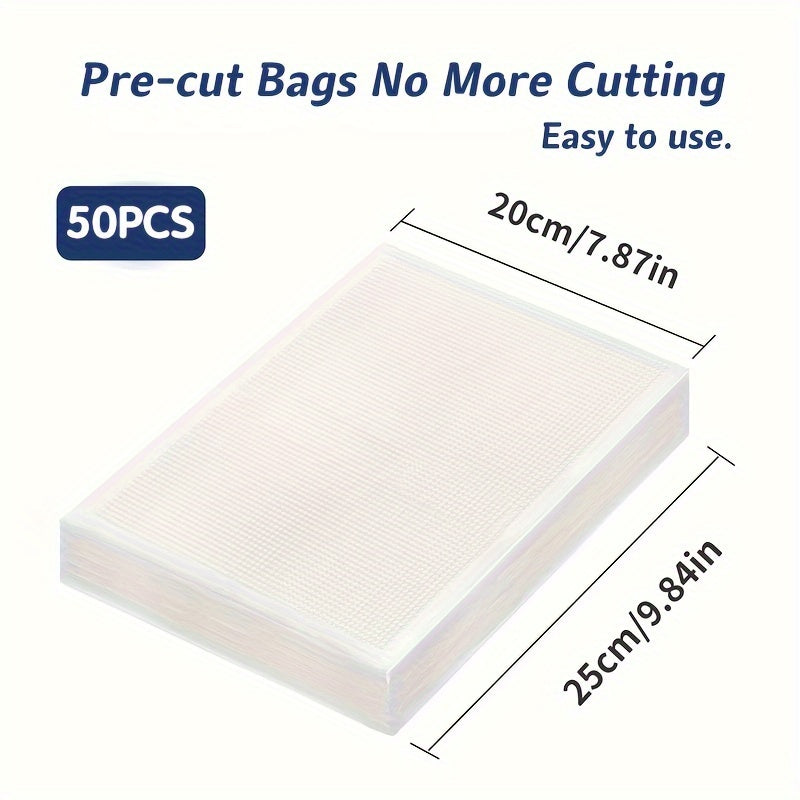 Pack of 50 Reusable Vacuum Sealer Bags for Food Storage, No Electricity Needed