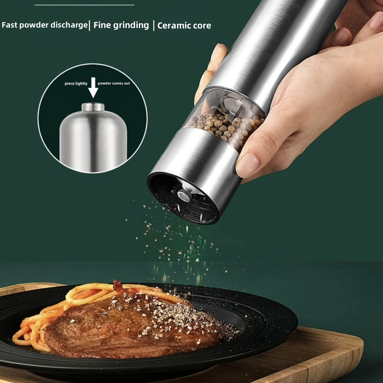 Electric Spice Grinder Salt and Pepper Mill with LED Light, Adjustable Stainless Steel