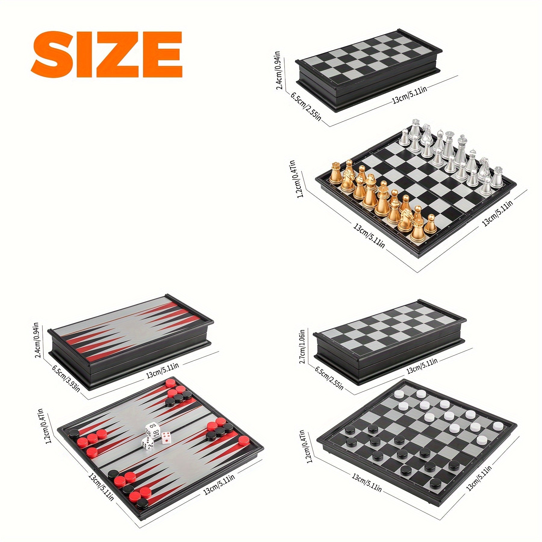 Mini Magnetic Chess and Backgammon Set Portable Folding Travel Board Game 12.7cm