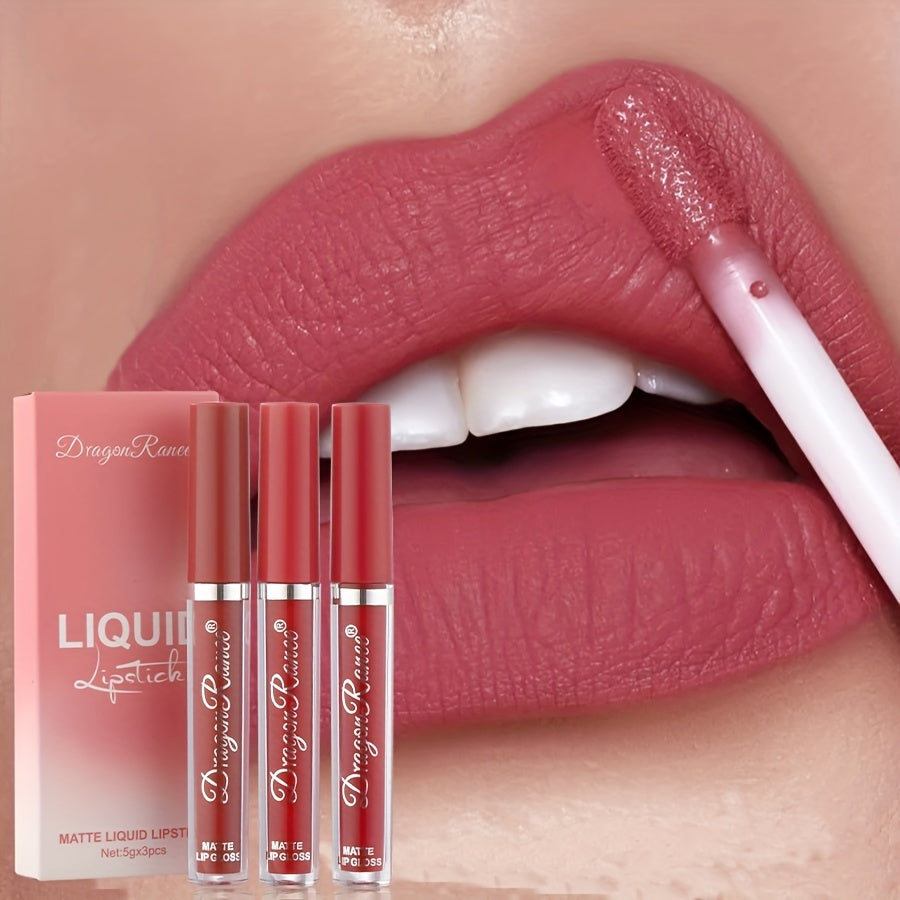 Women Matte Lip Glaze Set Waterproof Long-Lasting Lip Color 3 Colors