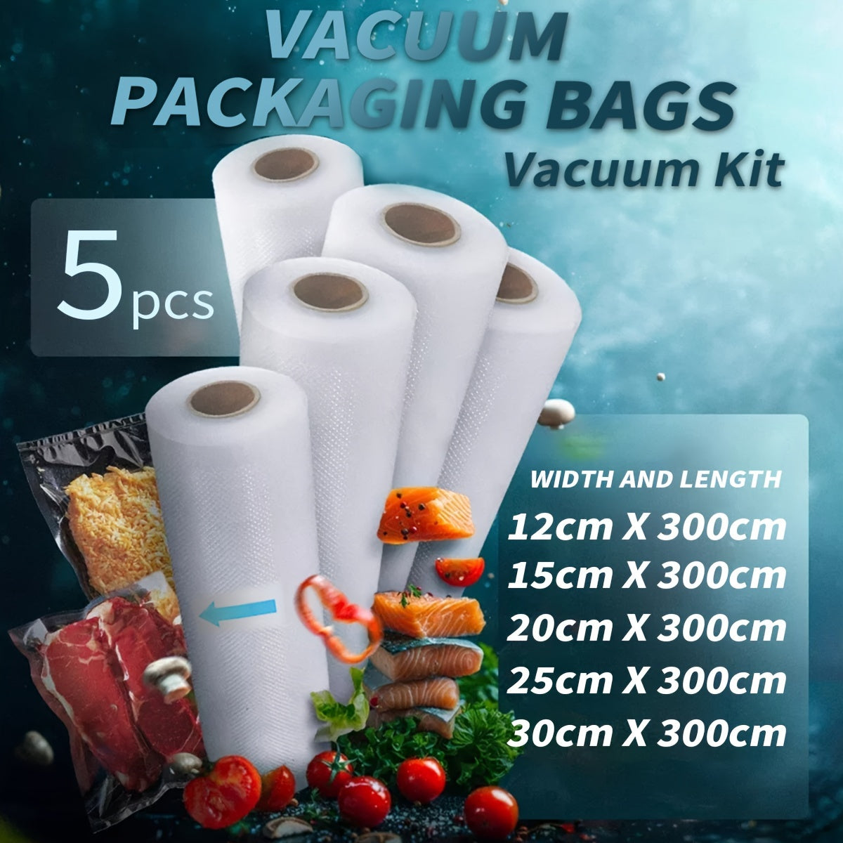 Pack of 5 Food Vacuum Sealed Bags BPA-Free 7-Layer Diamond Pattern Food Storage