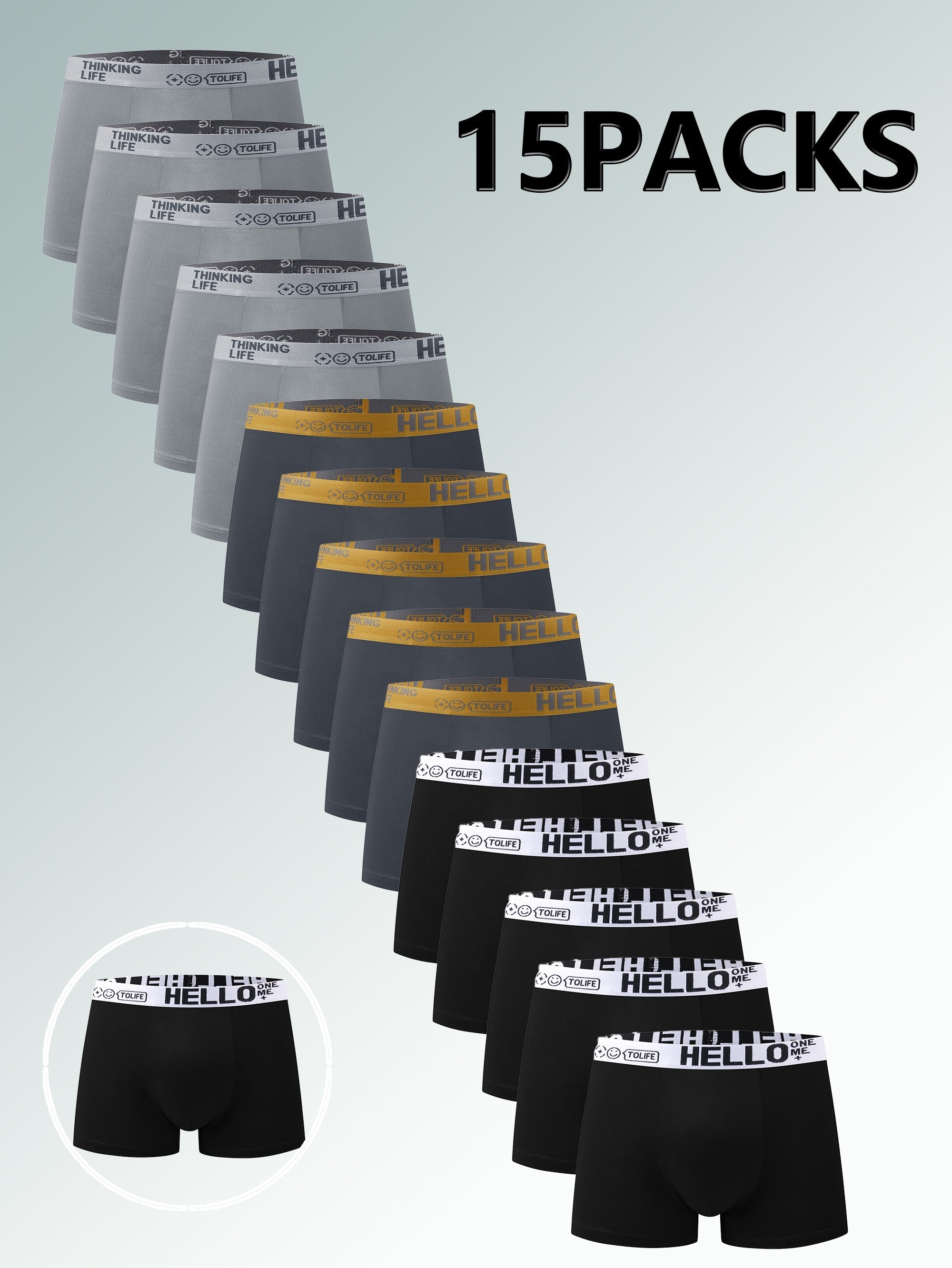 Men's Boxer Briefs Set of 15 Breathable Polyester Spandex Solid Colors Comfortable Fit for Teens