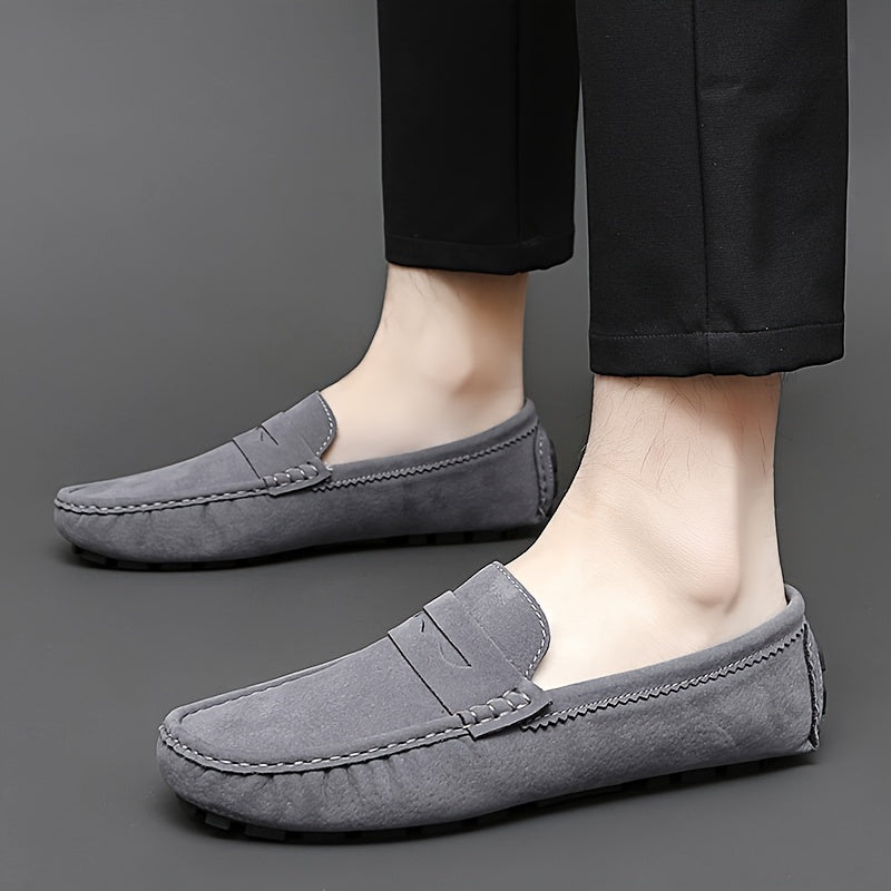 Women's Grey Microfiber Penny Loafers Non-slip Casual Flat Shoes