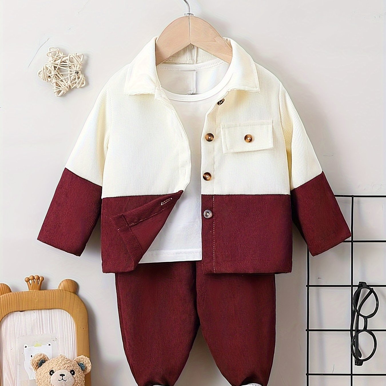 Bolalar, kichkina erkaklar uchun uzun ko'ylakli to'plam, to'qima mato, bahor va kuz uchun kundalik kiyim