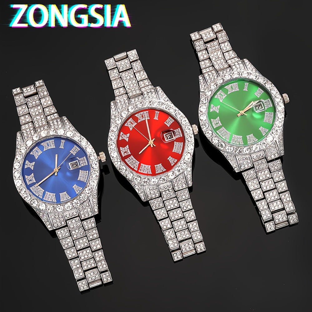 Men's Watch and Jewelry Set with Cuban Chain Necklace and Bracelet