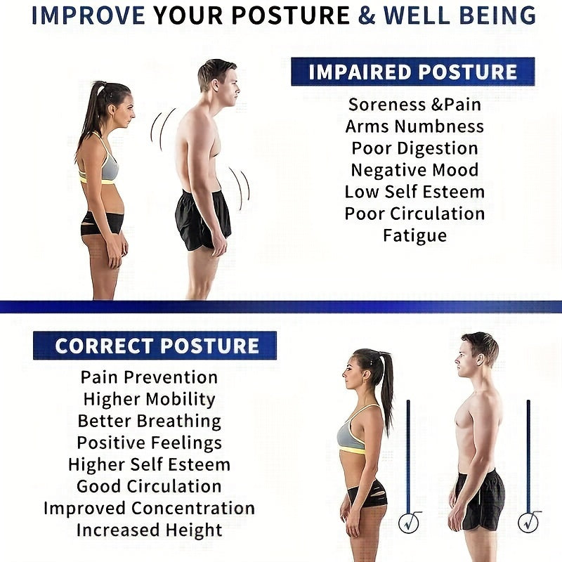 Black Adjustable Posture Corrector Belt for Men and Women with Lumbar and Clavicle Support