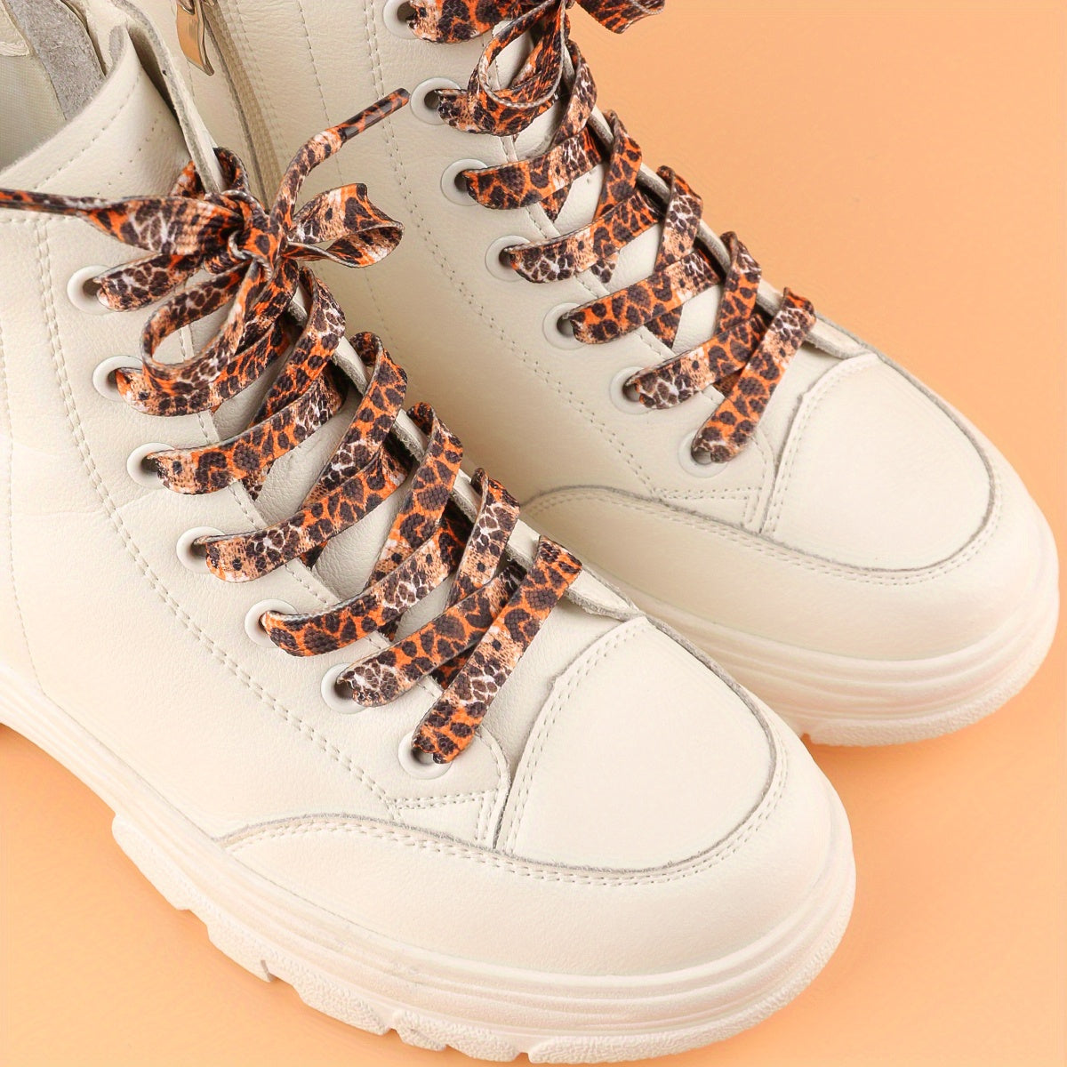 Unisex Leopard Print Flat Shoelaces Durable Polyester for Sneakers and High-Tops