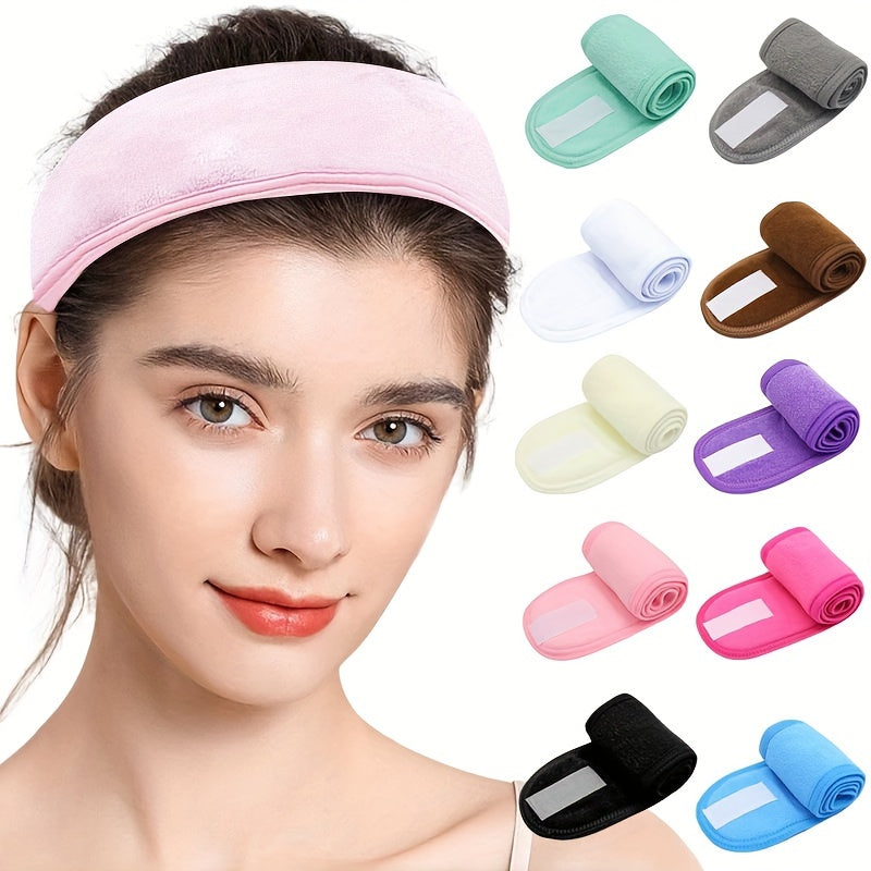 Unisex Coral Fleece Facial Headband Adjustable Hair Wrap for Face Wash and Shower