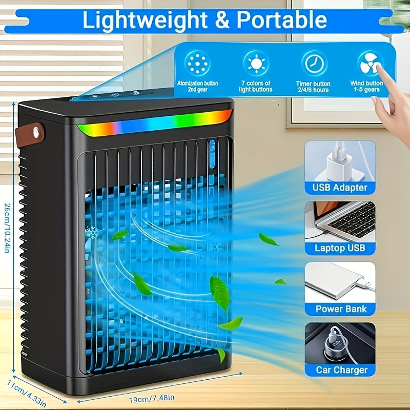 Portable Desktop Air Cooler 5 Speed Timer Mist Modes 680ml Water Tank USB Powered