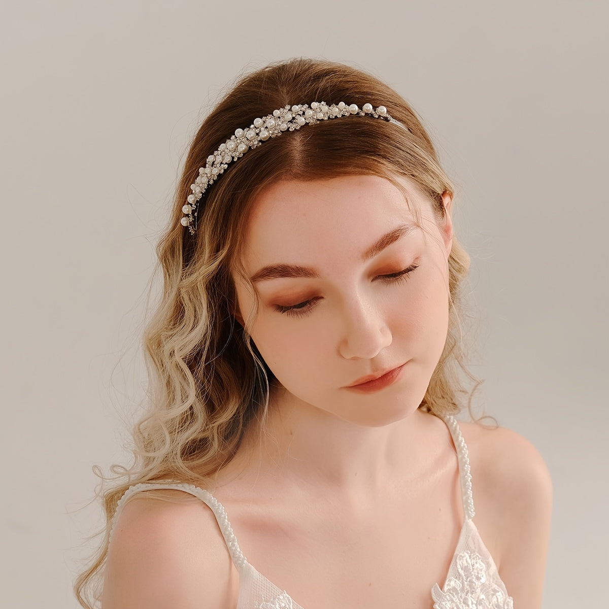 Faux Pearl and Rhinestone Hairband for Weddings Parties and Cosplay