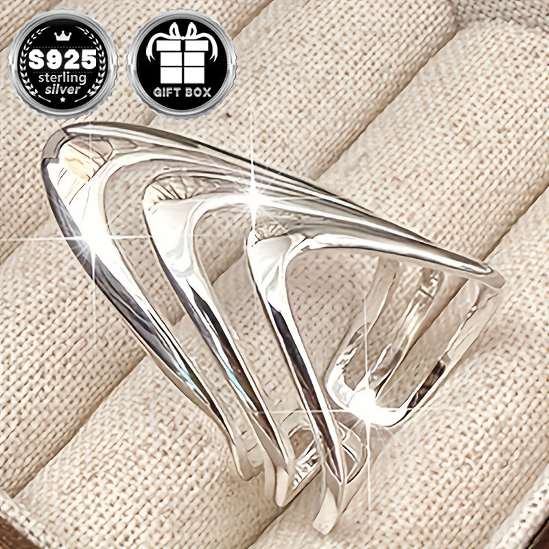 Ayollar uchun nozik sozlanadigan keng halqa - 925 sterling kumushdan tayyorlangan, zamonaviy ko'p qatlamli dizayni bilan, sovg'a qutisida keladi - partiyalar va har kuni kiyish uchun ajoyib, mukammal sovg'a bo'ladi.