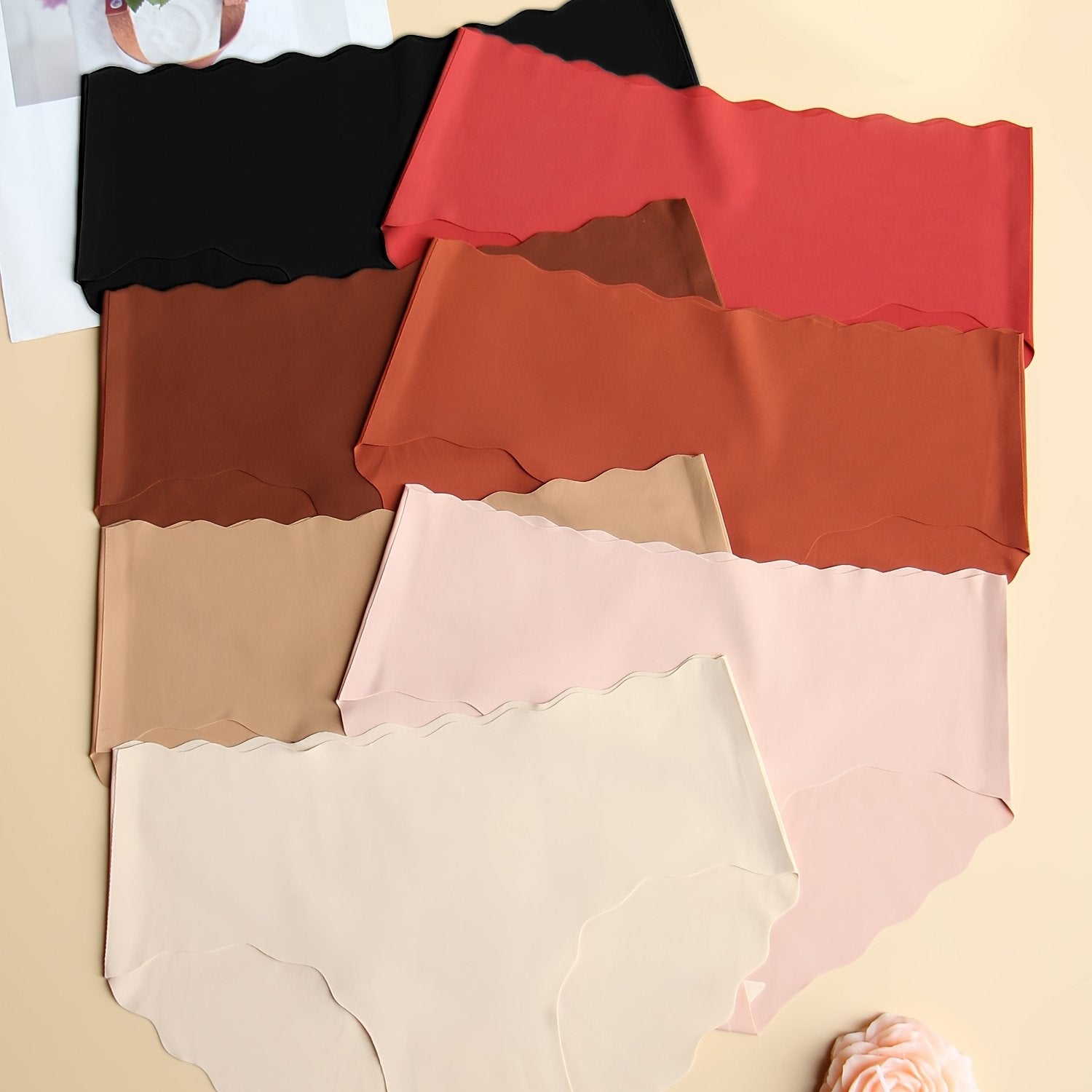 Set of 7 Women's Mid-Rise Hipster Panties with Wavy Edges and Butterfly Pattern in Soft Polyamide