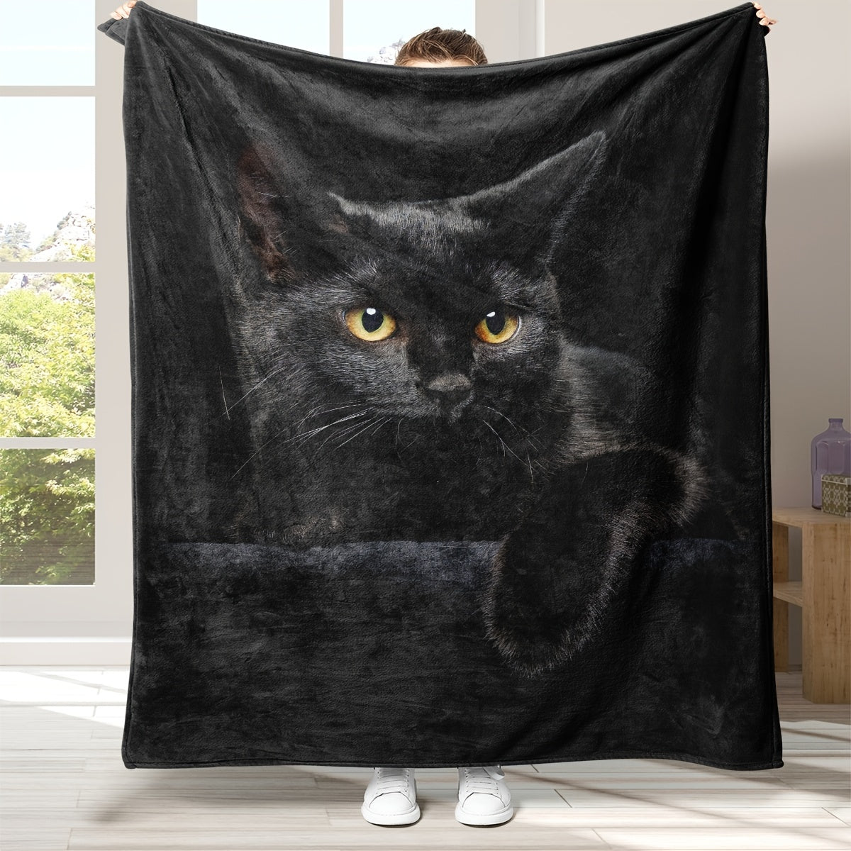 Black Cat Print Flannel Blanket for Adults Lightweight Soft Throw for Bed Couch Travel