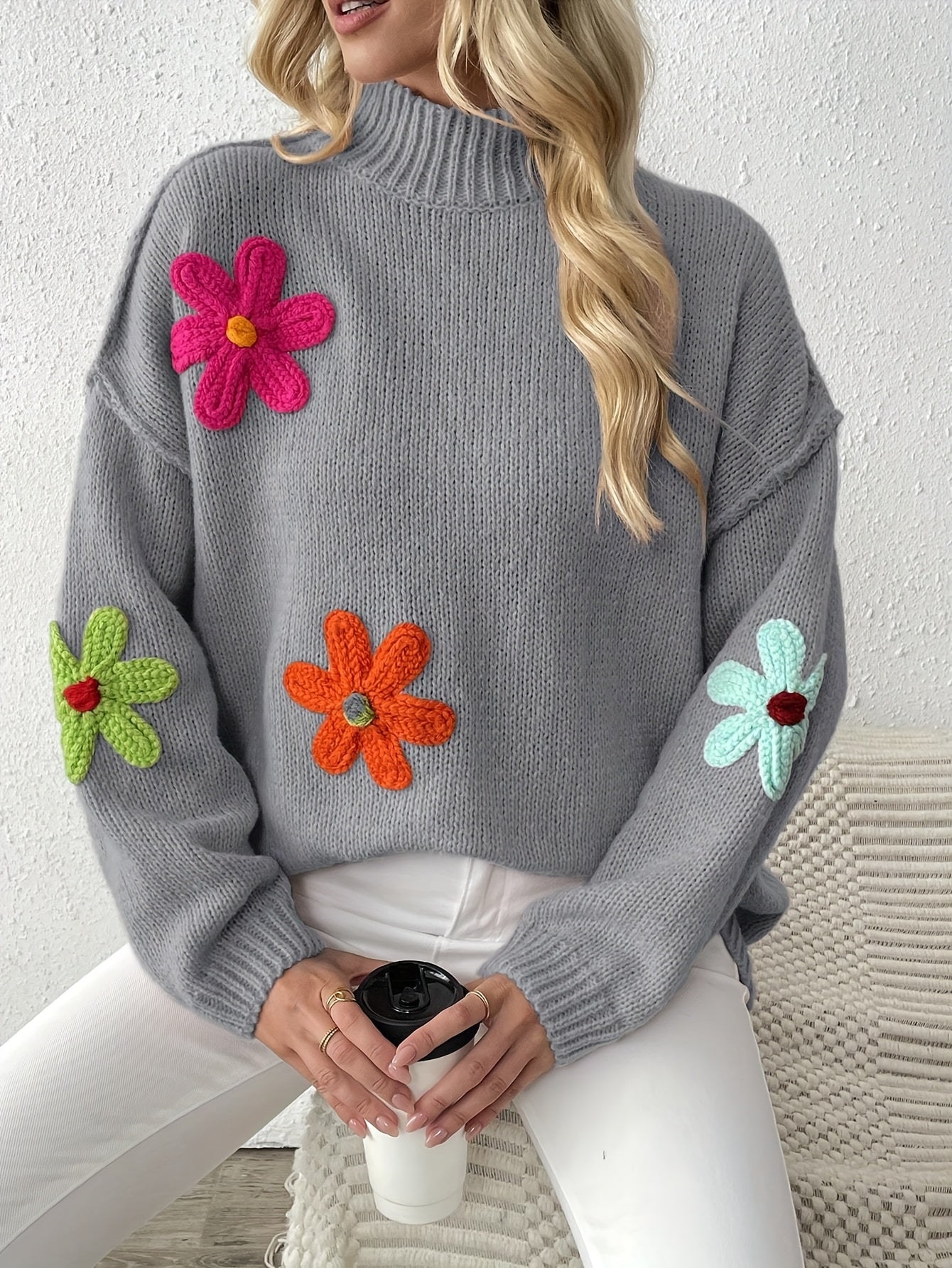 Plus Size Women's Color Block Sweater Asymmetrical Round Neck Pullover