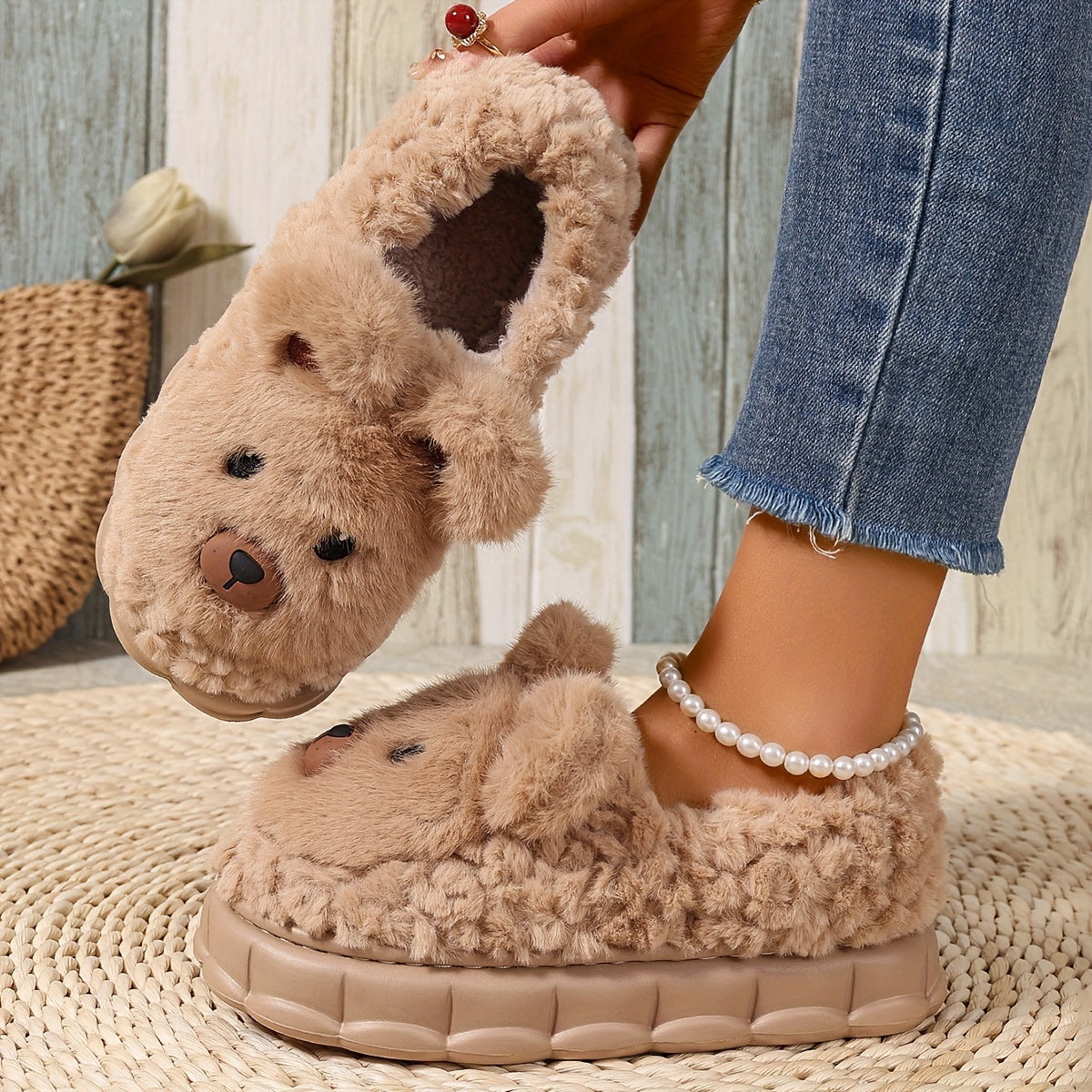 Женские плюшевые тапочки с принтом животных и подошвой из EVA, комфорт круглый год