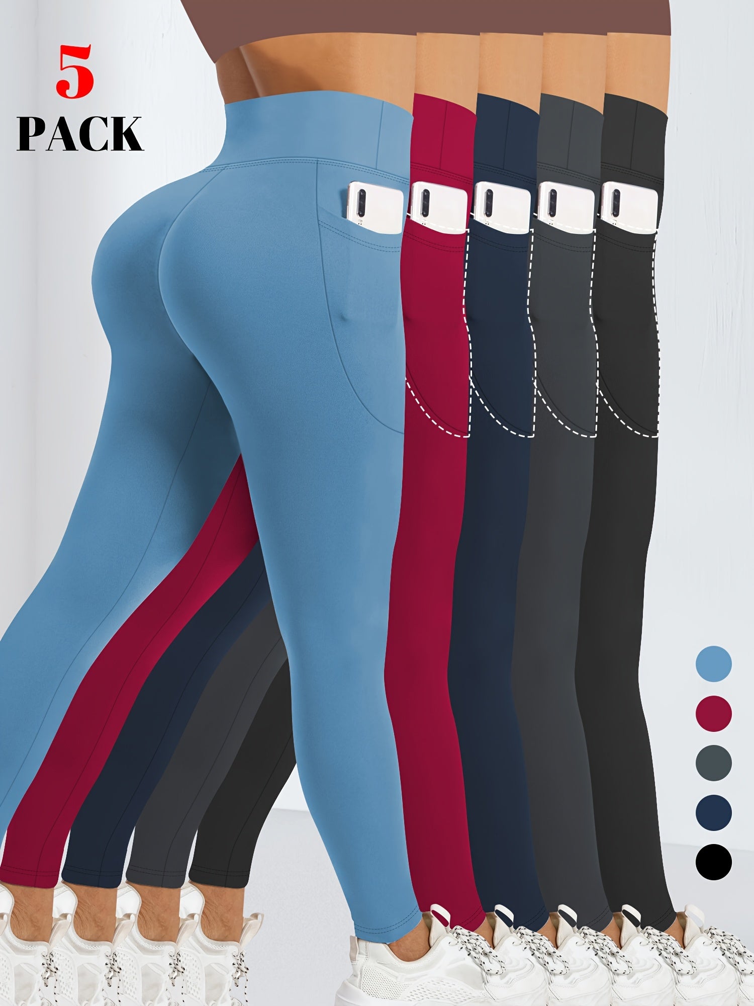 Plus Size High Waist Tummy Control Leggings with Pockets for Women