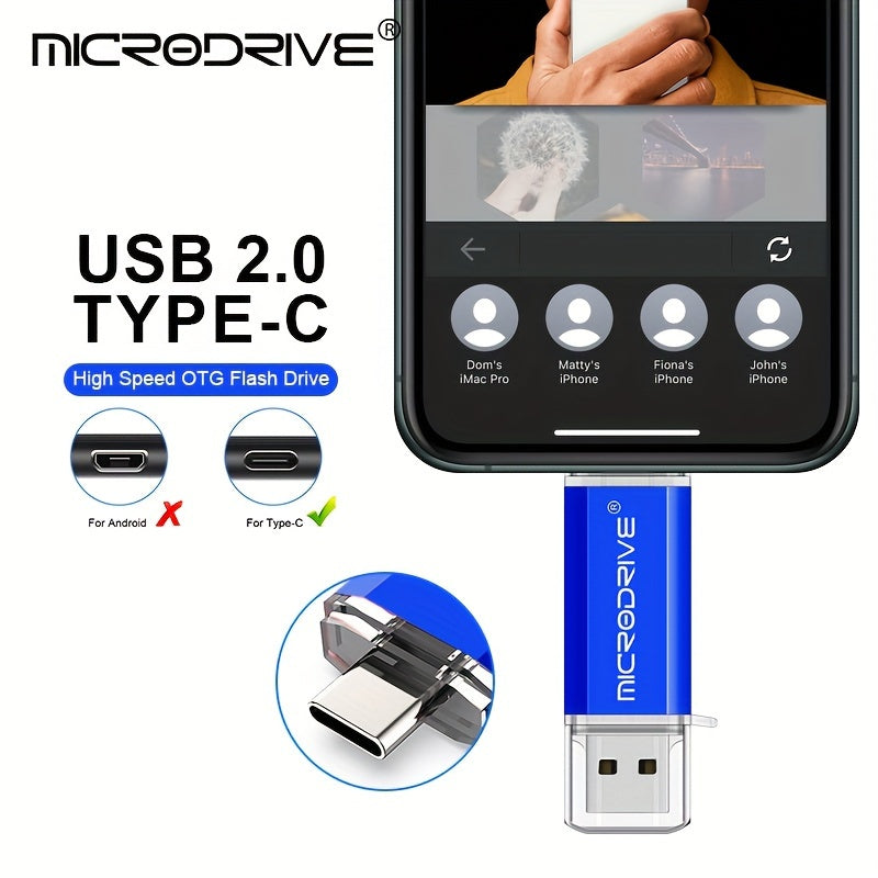 32GB, 64GB va 128GB o'lchamlarida mavjud bo'lgan yuqori tezlikdagi USB Type-C Microdrive.