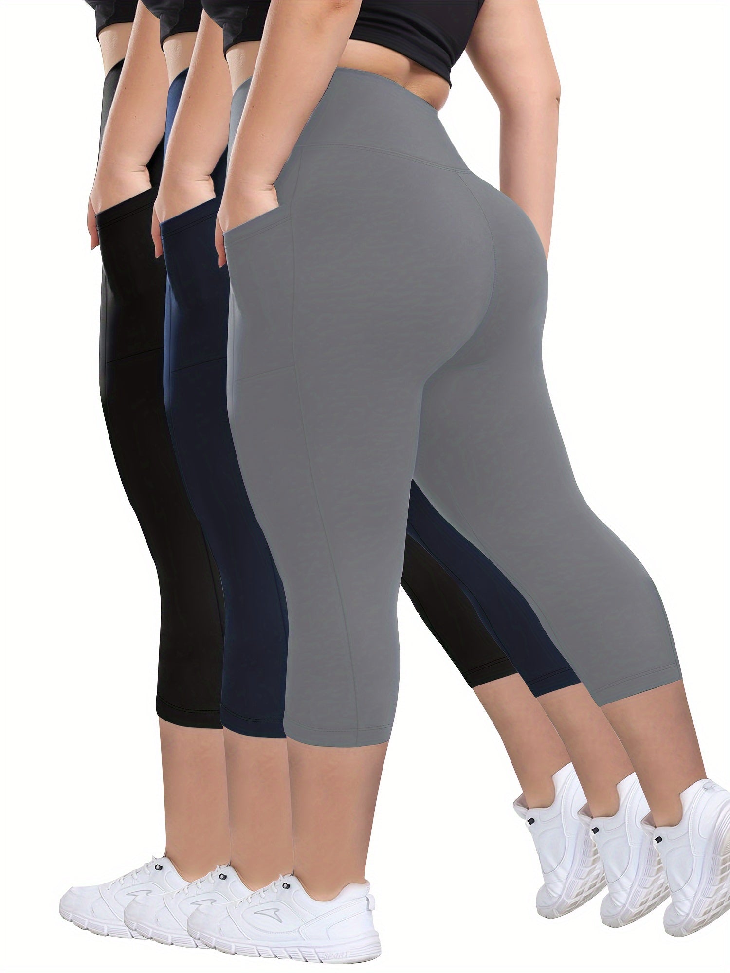 Plus Size High Waist Pocket 7-Pocket Pants for Women Black Large