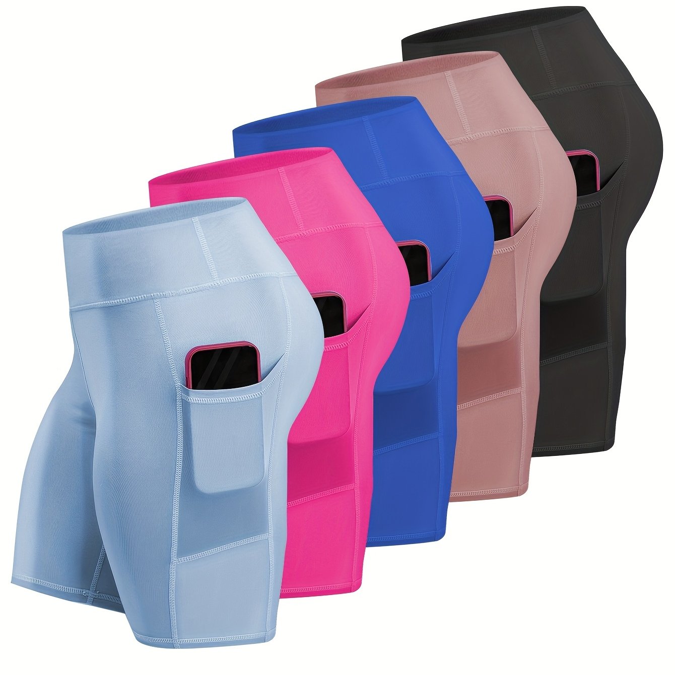 Women's Plus Size High-Waisted Knit Shorts with Pockets for Yoga Fitness