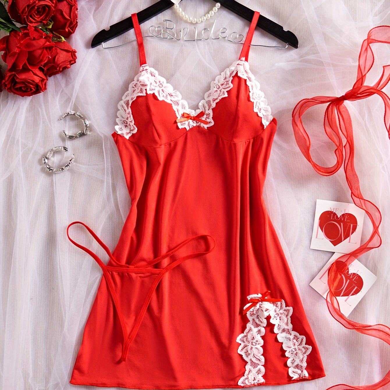 Women's Lace Deep V-Neck Lingerie Set with Bow and Tight Fit