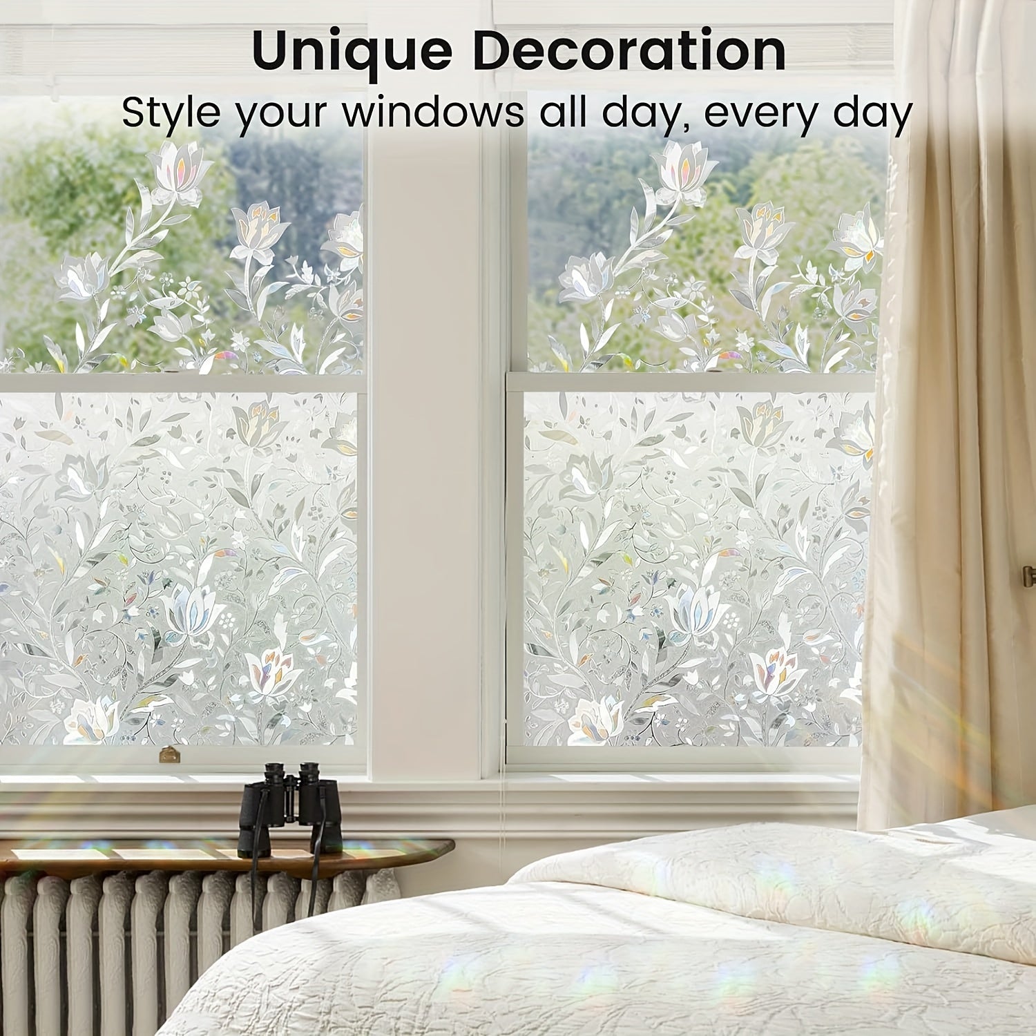 Decorative Rainbow Tulip Privacy Window Film Frosted Stained Glass Effect Sun Protection 19.81cm x 199.9cm