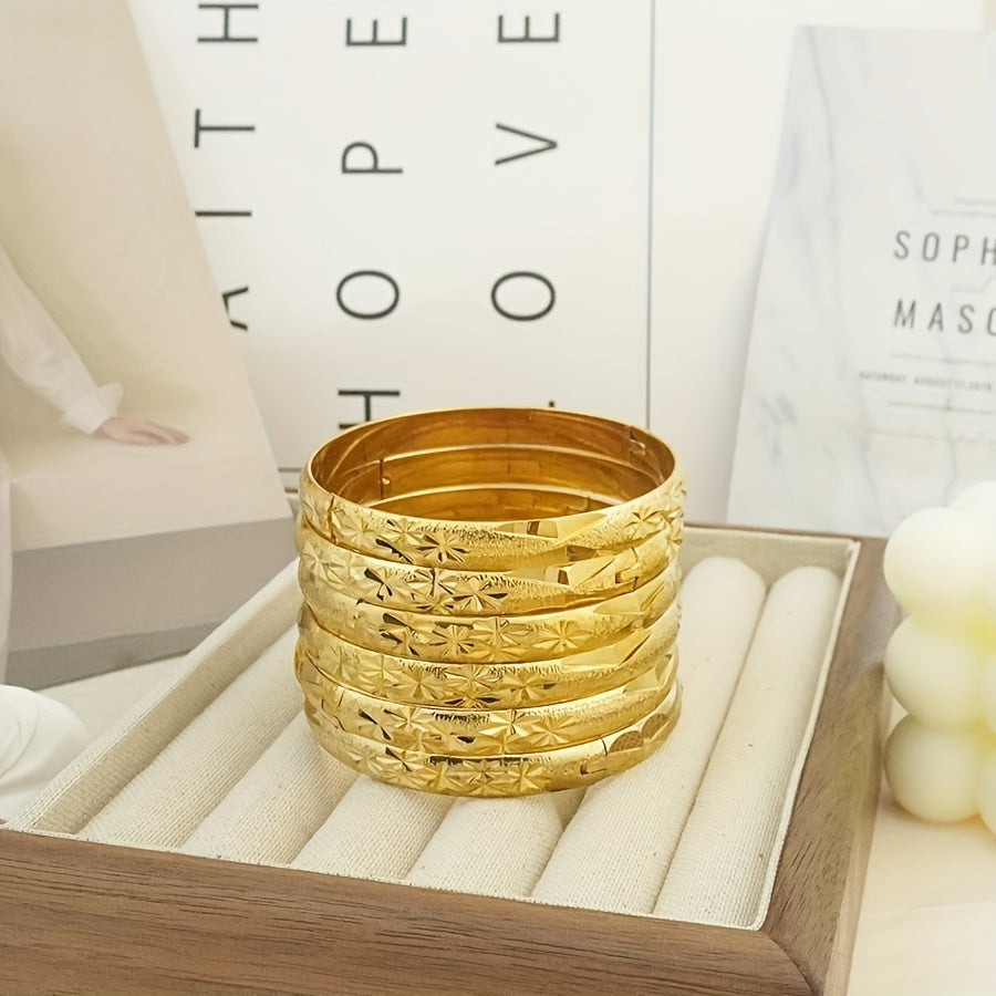 Women’s Boho Gold Plated Copper Bracelet Set 8mm Adjustable Bangles for Daily and Party Wear