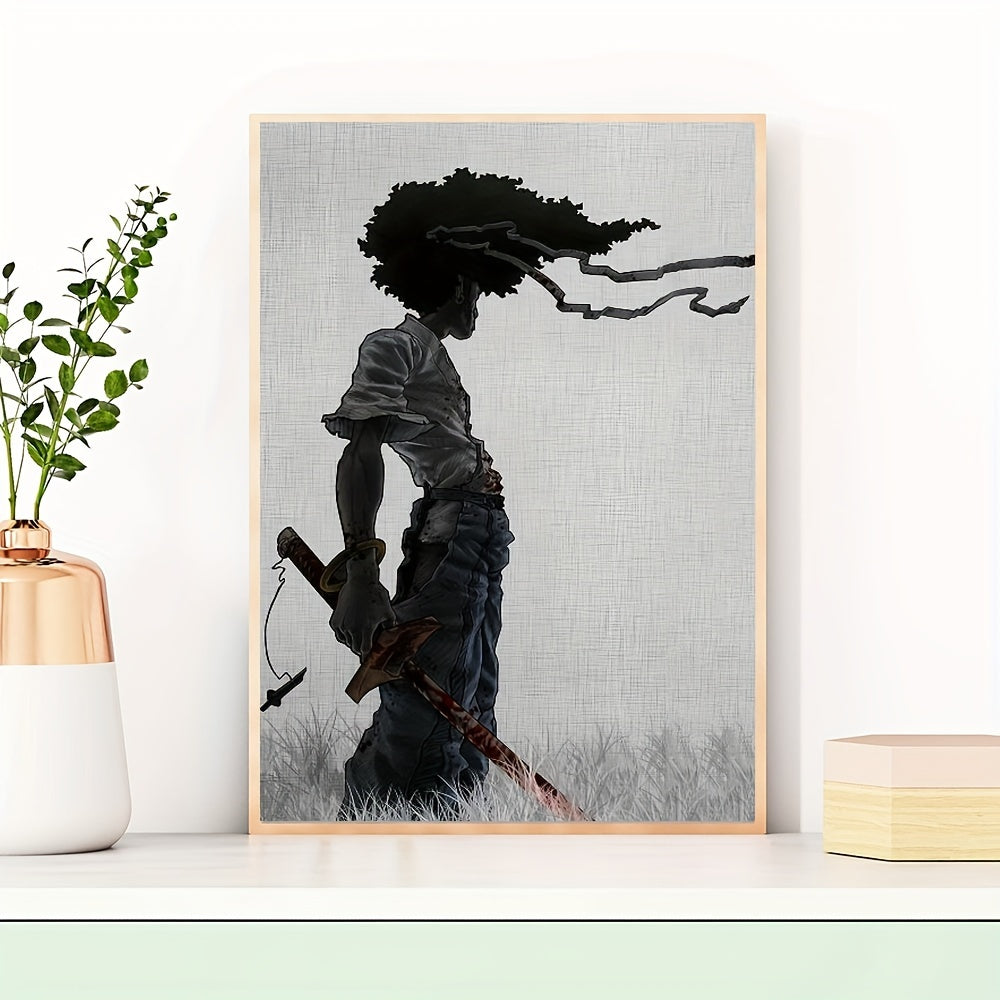 African Samurai Anime Wall Art Canvas Portrait Frameless Room Decor