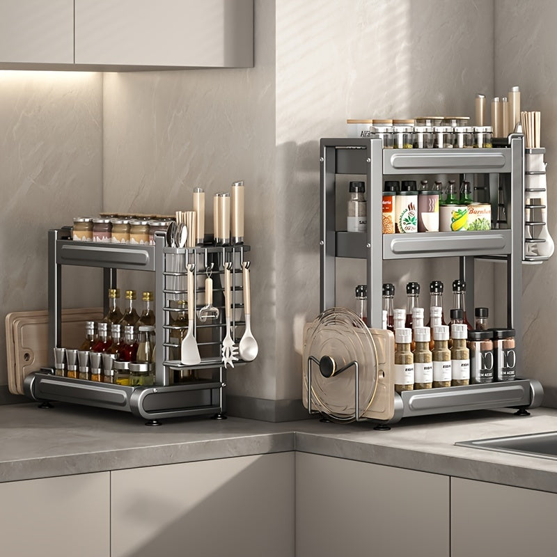 Metal Spice Rack Organizer 3-Tier Gray Countertop Storage for Kitchen Gadgets