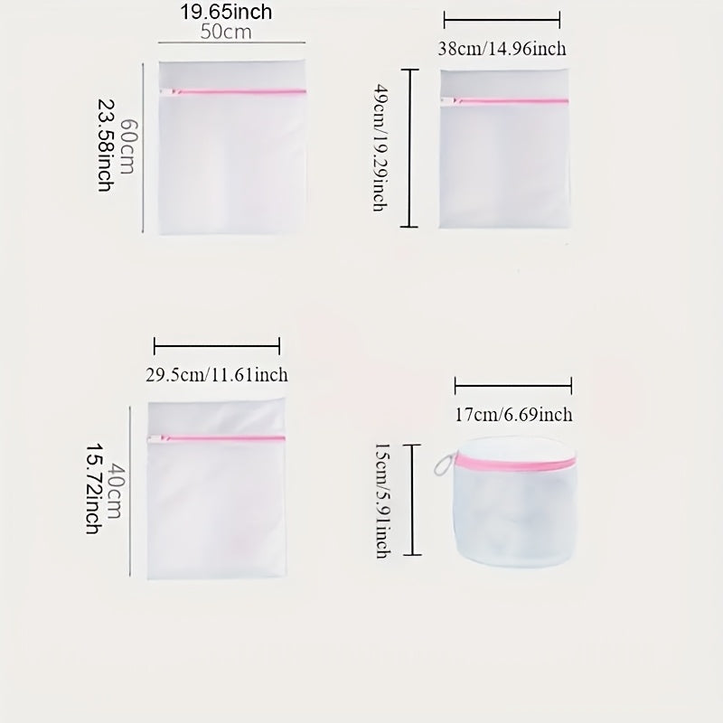 Juego de 4 bolsas de malla de poliéster con cremallera para delicados y ropa