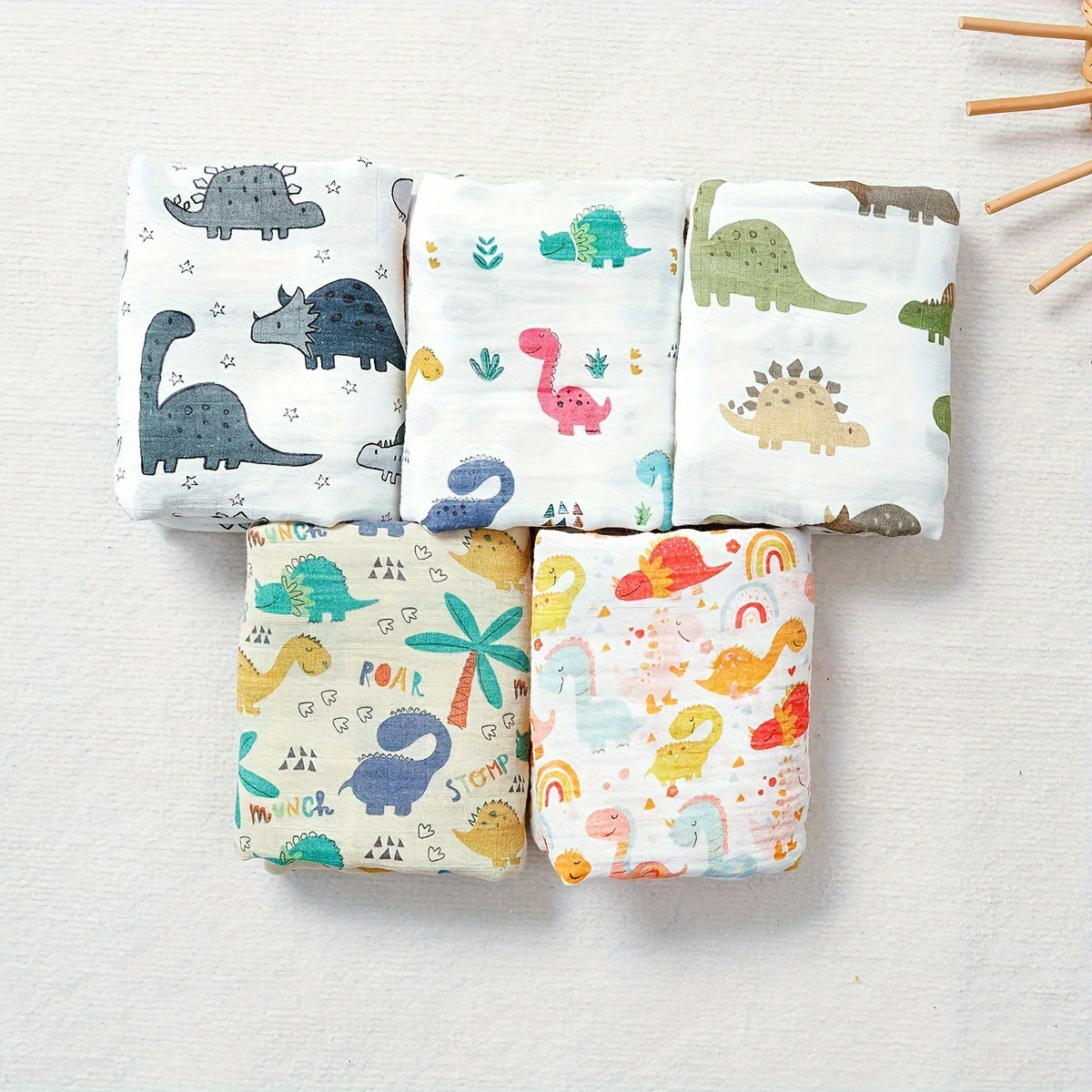 Baby Bamboo Cotton Muslin Gauze Dinosaur Blanket 119x109cm Soft Absorbent
