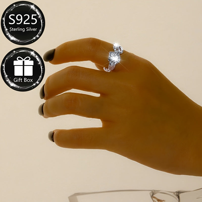 Anillo ajustable de plata de ley con piedras de zirconia cúbica y diseño irregular