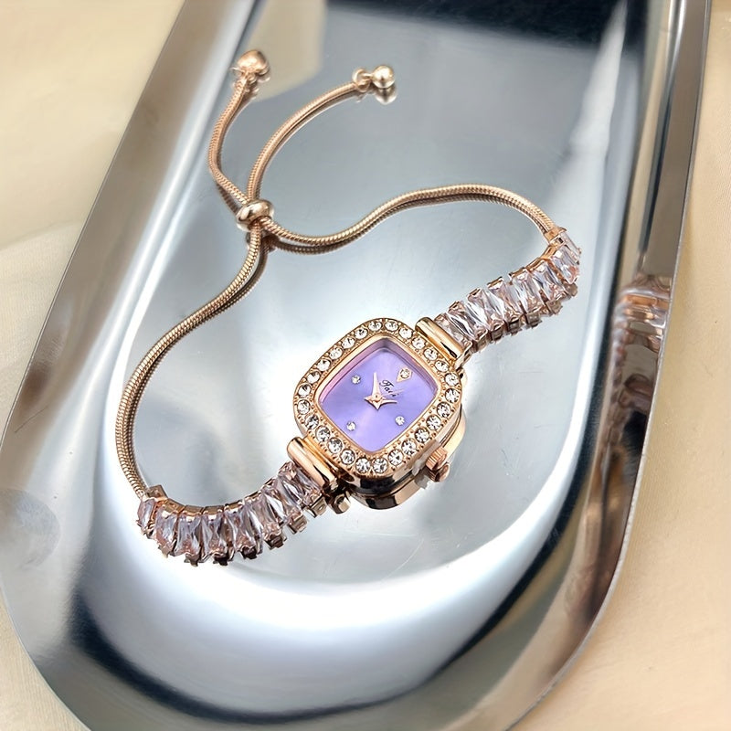 Ayollar uchun kvadrat rhinestone kvarts soat, vintage uslub, sozlanadigan bilaguzuk, partiyalar uchun