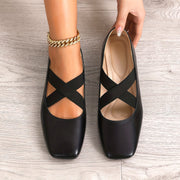 Zapatos planos de punta cuadrada para mujer, bailarinas slip-on con correas elásticas