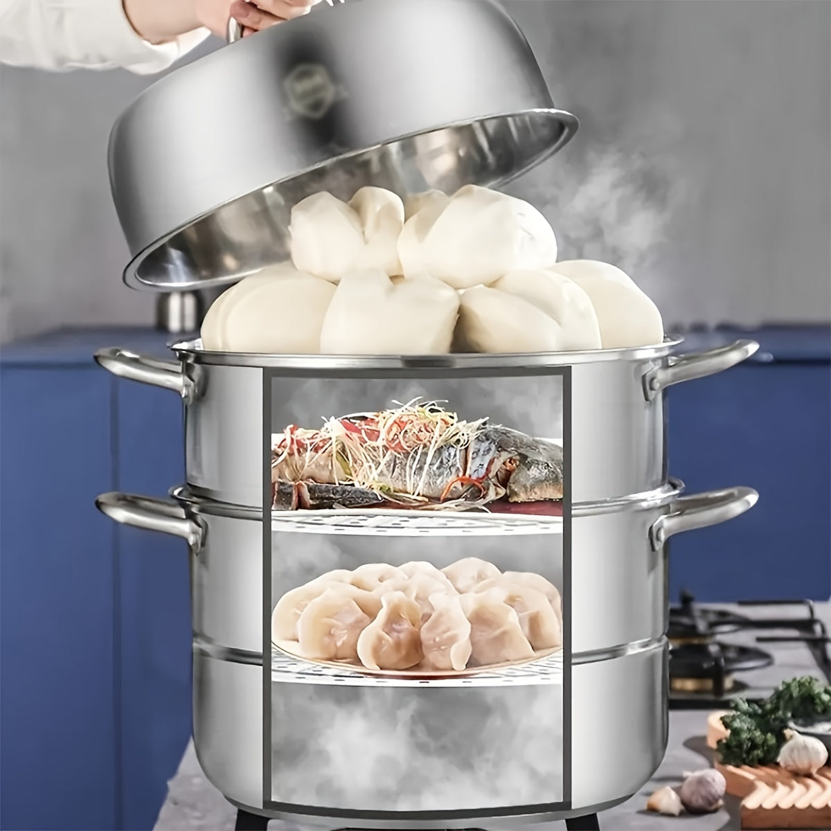 Stainless Steel Multi-Layer Steamer Set 2 or 3 Layers Induction Gas Stove Compatible
