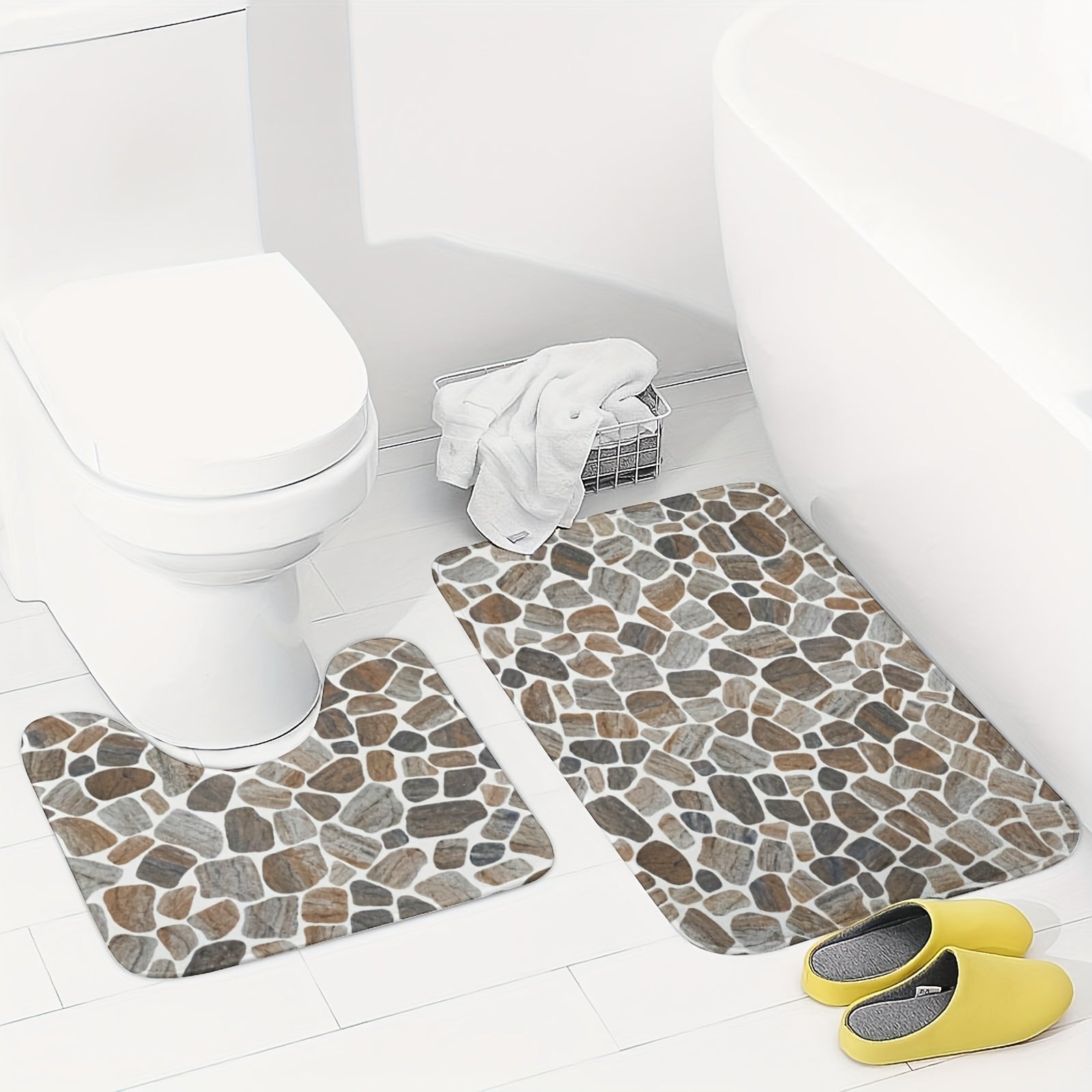 Two-Piece Microfiber Bathroom Rugs Non-Slip Absorbent Woven Polyester