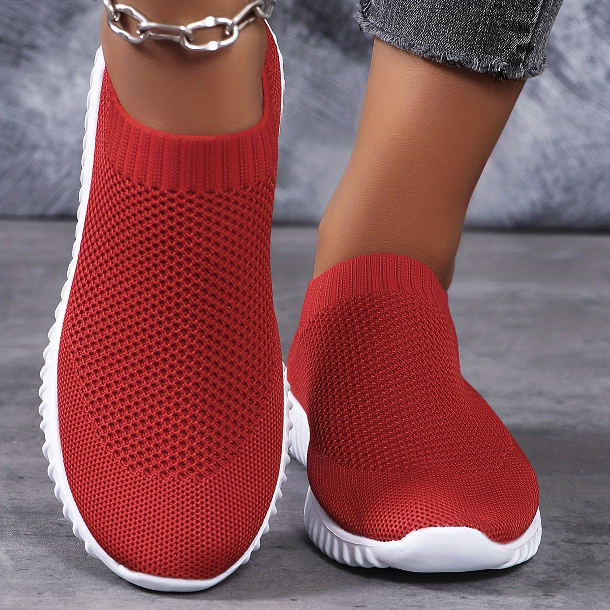 Women's Knit Slip-On Sneakers Casual Breathable Shoe All-Season Comfort