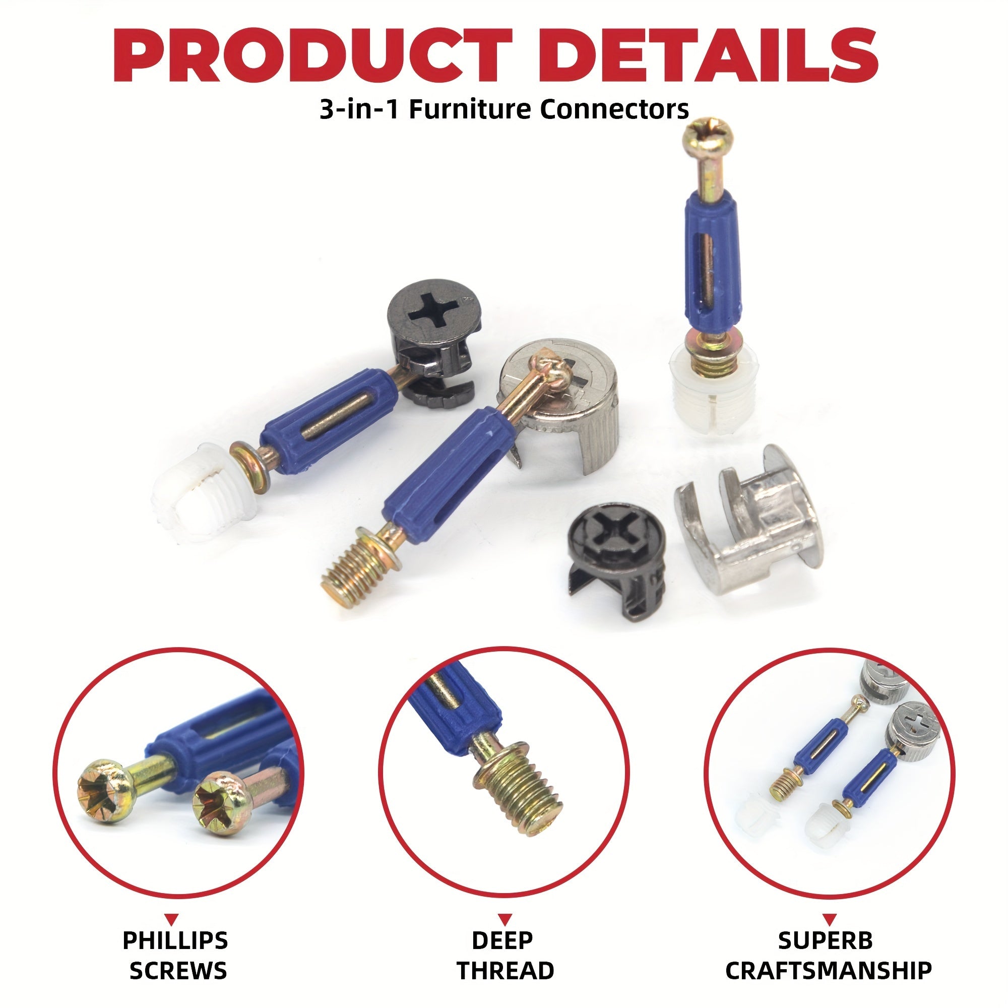 100-Piece Furniture Cam Lock Fastener Kit Carbon Steel Screw Nut Bolt Set for IKEA Hardware