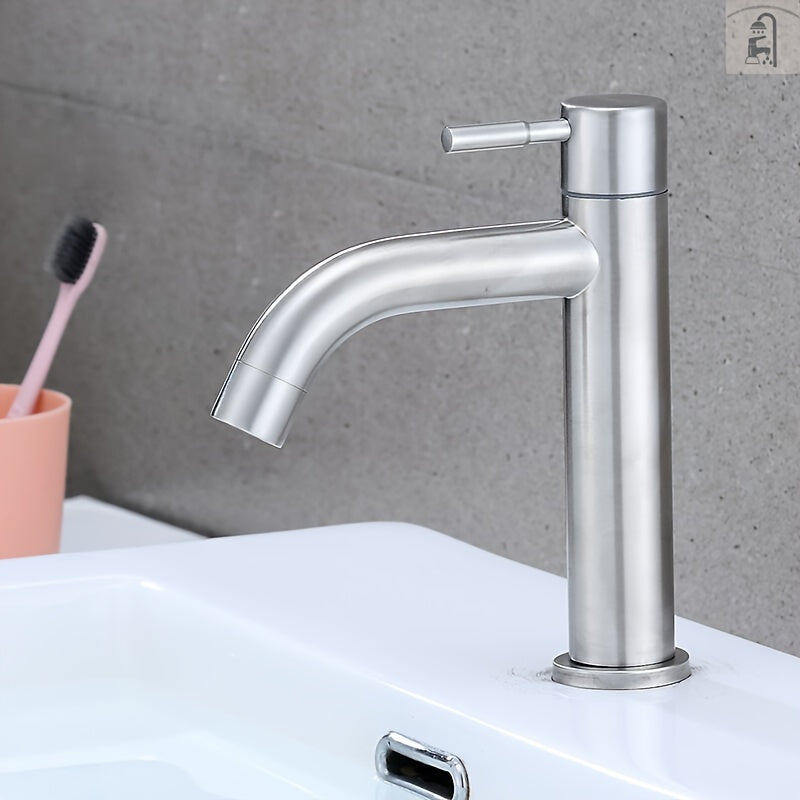 304 Stainless Steel Single Cold Water Faucet Brushed Finish Ceramic Valve Easy Install