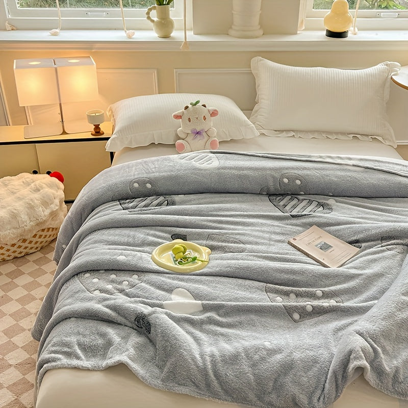 Luxurious Ultra-Soft Snowflake Velvet Throw Blanket for Couch Bed Camping in Love Gray